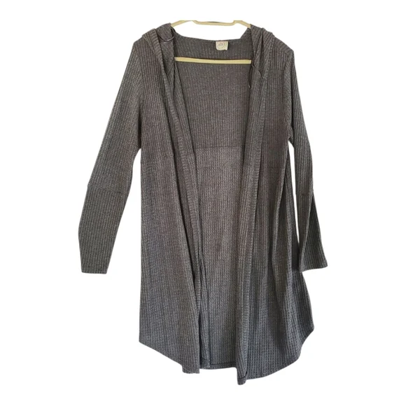Paper Crane Charcoal Lightweight Waffle Openfront Hooded Cardigan Size Medium - Picture 2 of 10